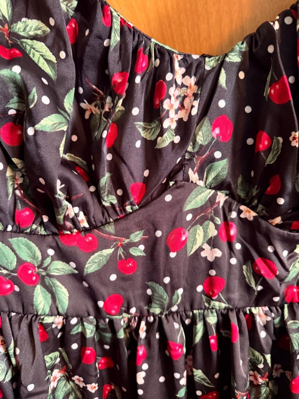 Retro Chic by Torrid Black Floral Print Midi Dress with Red Cherry Accents 🍒 - Picture 4 of 9